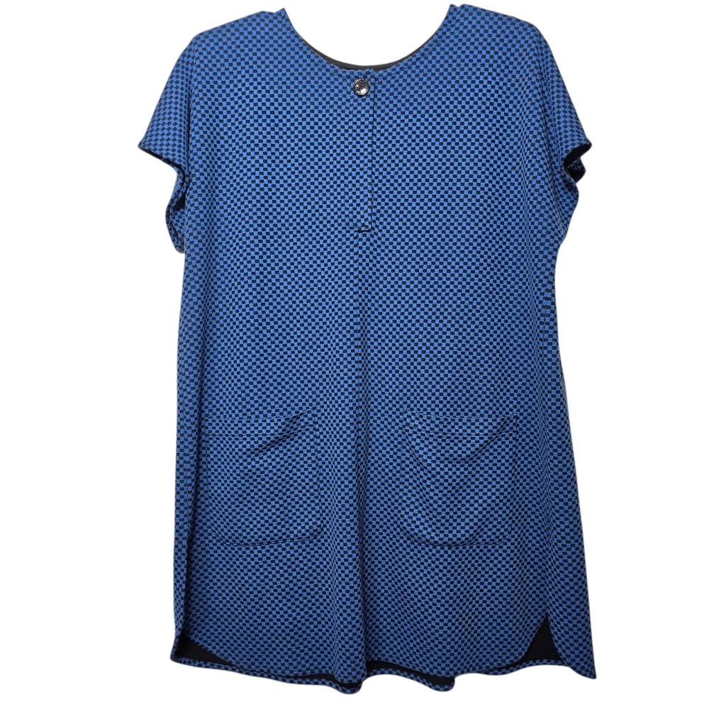 Vintage Handmade Checkered Blue And Black Short Sleeve Shift Dress Swim Coverup